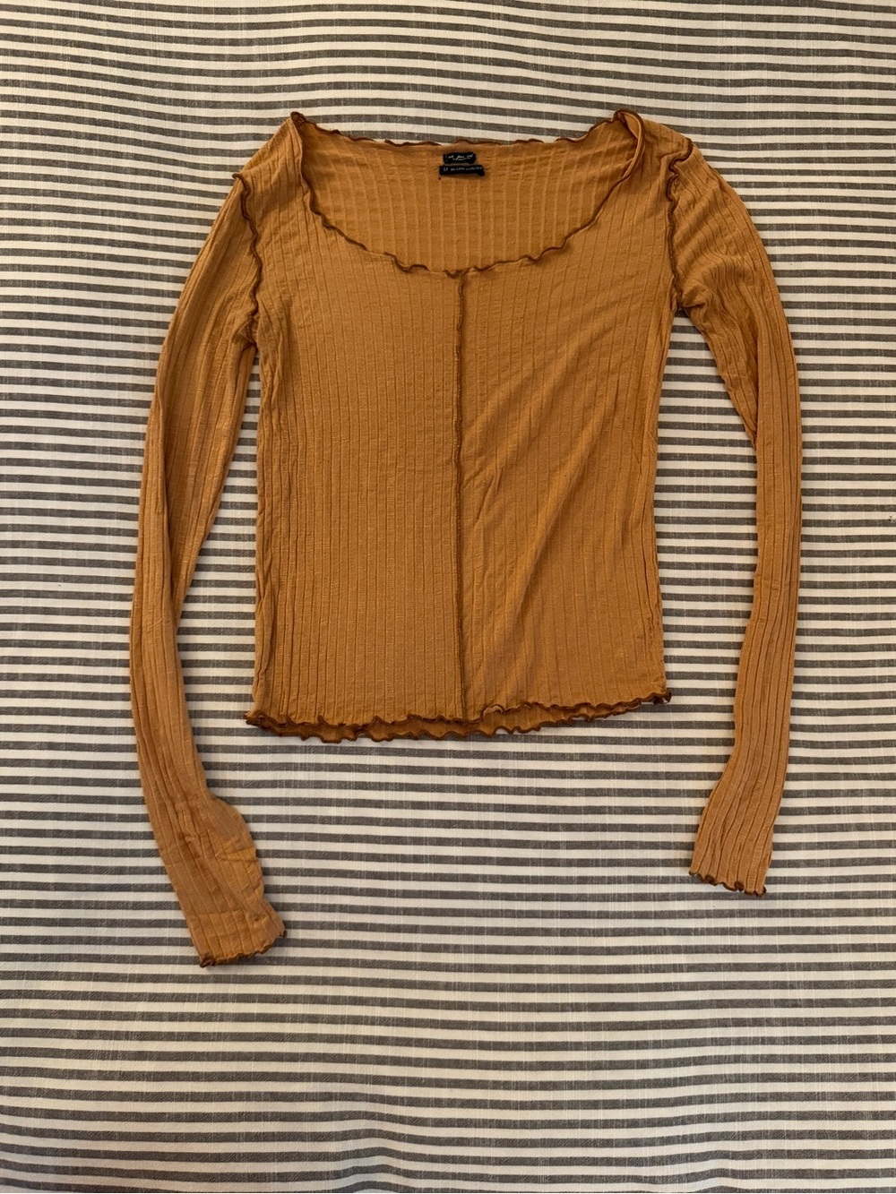 Urban Outfitters Ribbed Square-Neck Long Sleeve Top - Camel - Picture 3 of 5
